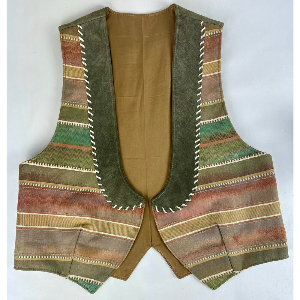 Western Suede Leather Patchwork Tapestry Vest Whi… - image 1